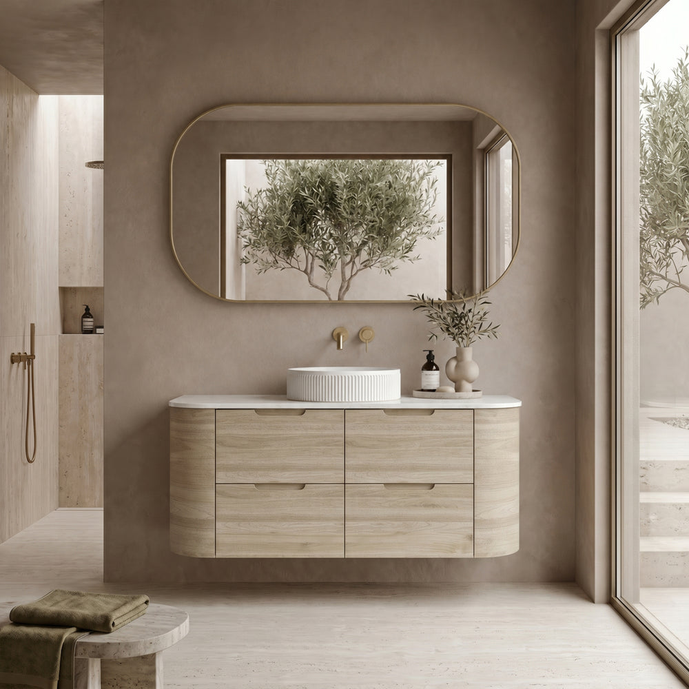 VITO CALVO CLASSIC OAK 1200MM CURVED SINGLE BOWL WALL HUNG VANITY