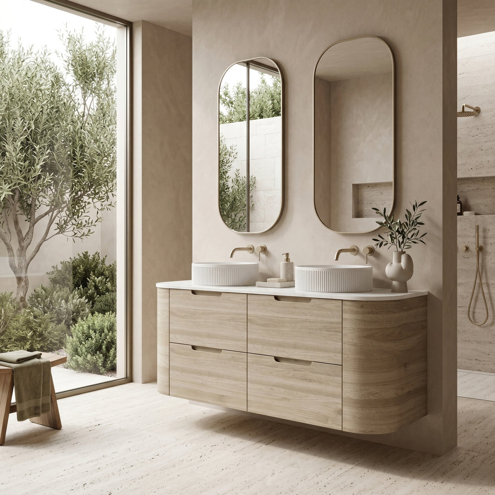 VITO CALVO CLASSIC OAK 1200MM CURVED DOUBLE BOWL WALL HUNG VANITY