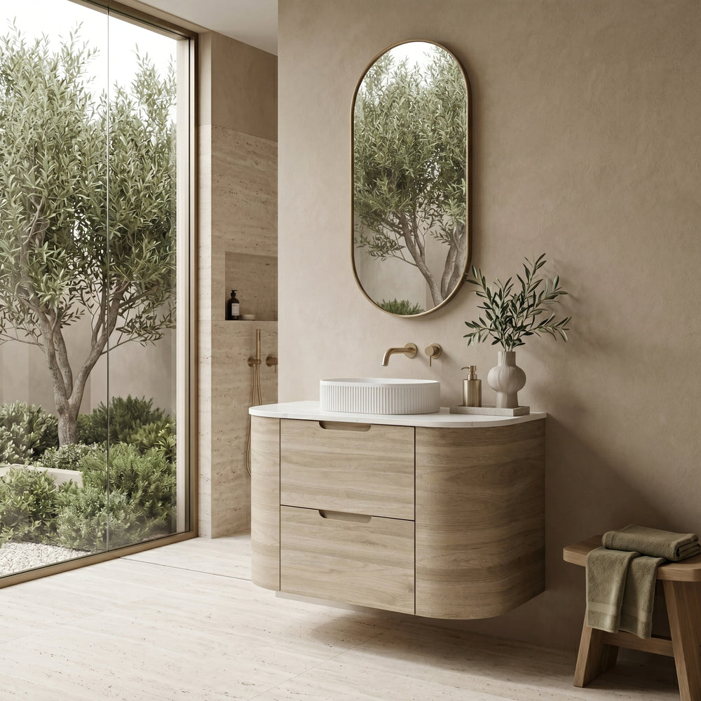 VITO CALVO CLASSIC OAK 750MM CURVED SINGLE BOWL WALL HUNG VANITY