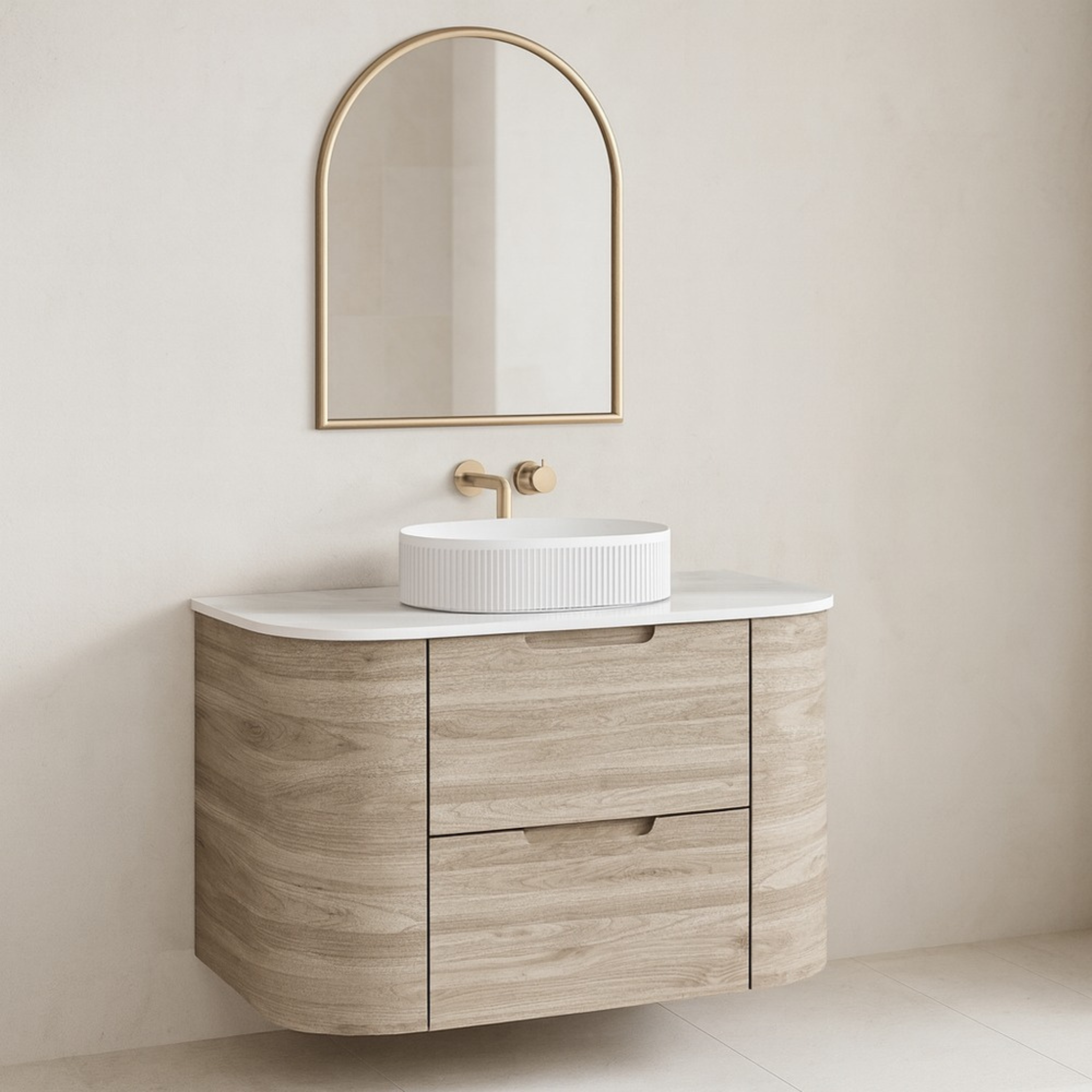 VITO CALVO CLASSIC OAK 750MM CURVED SINGLE BOWL WALL HUNG VANITY