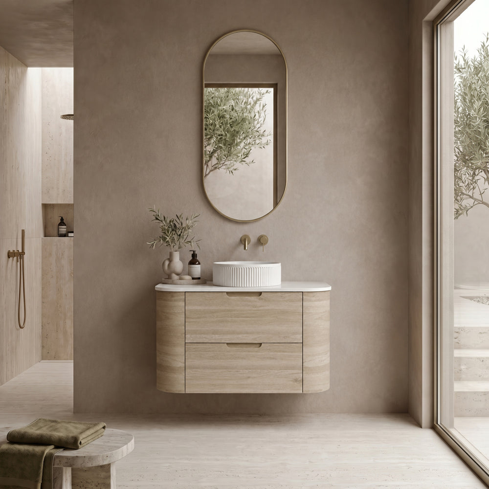 VITO CALVO CLASSIC OAK 750MM CURVED SINGLE BOWL WALL HUNG VANITY