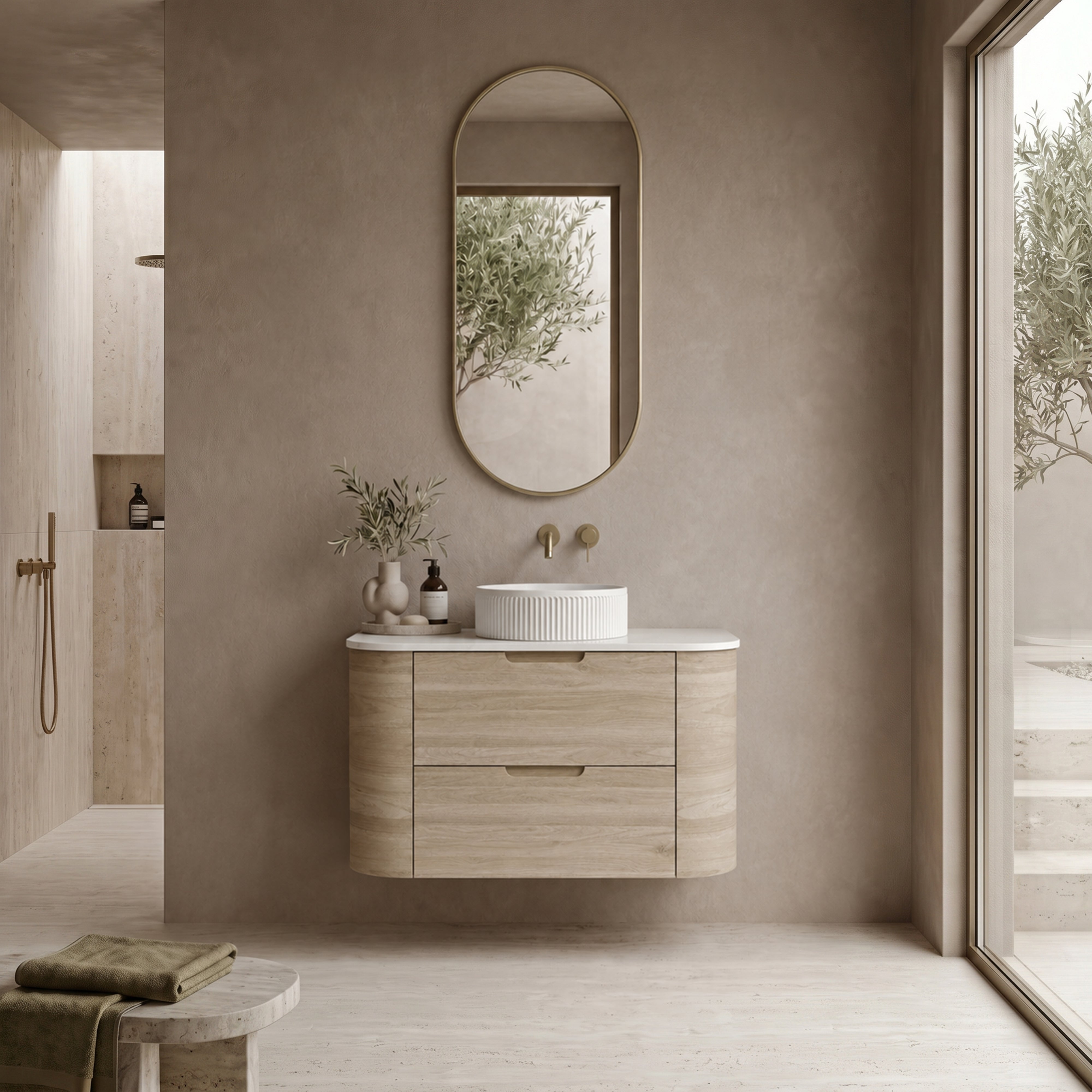 VITO CALVO CLASSIC OAK 750MM CURVED SINGLE BOWL WALL HUNG VANITY