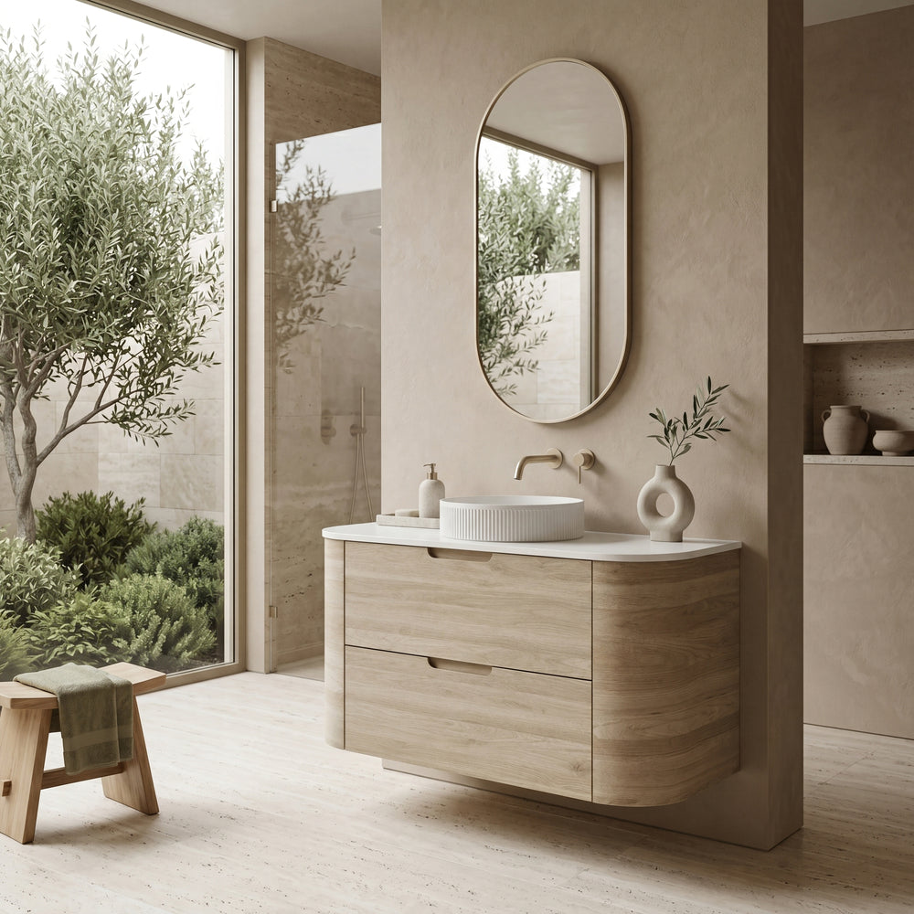 VITO CALVO CLASSIC OAK 900MM CURVED SINGLE BOWL WALL HUNG VANITY