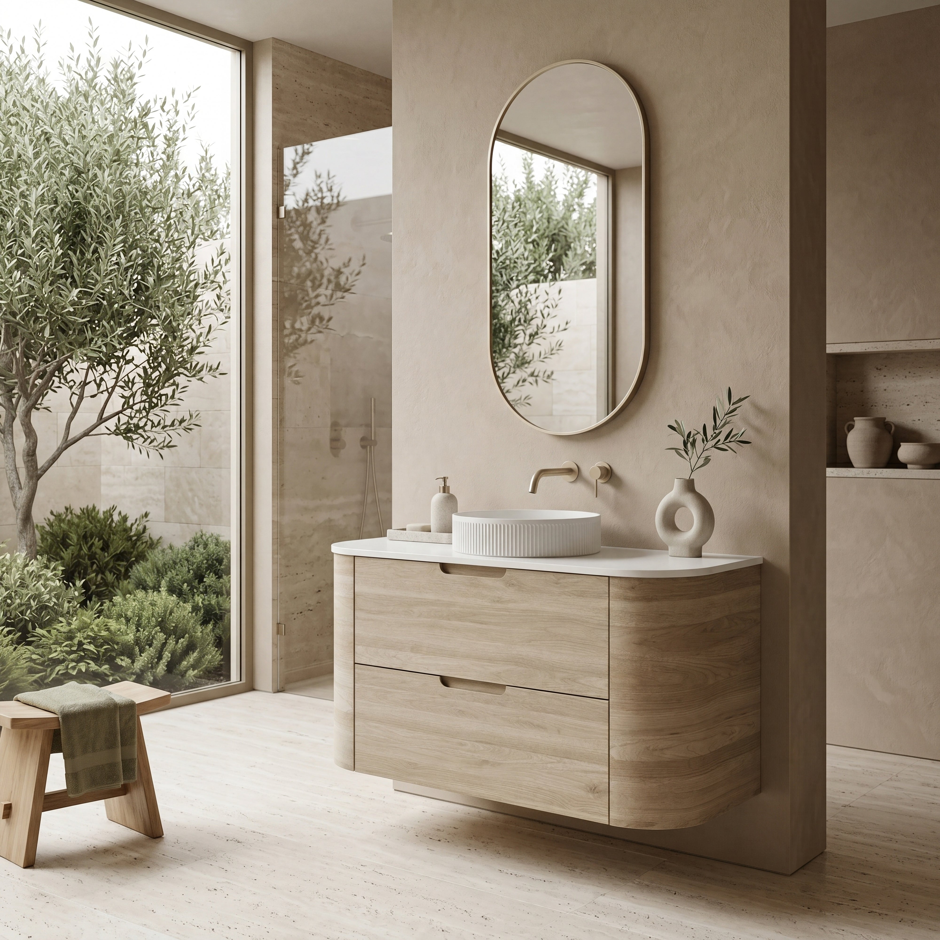 VITO CALVO CLASSIC OAK 900MM CURVED SINGLE BOWL WALL HUNG VANITY