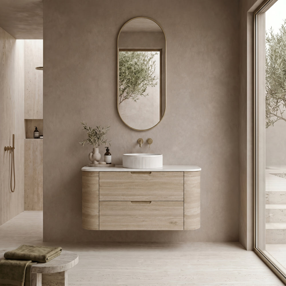 VITO CALVO CLASSIC OAK 900MM CURVED SINGLE BOWL WALL HUNG VANITY