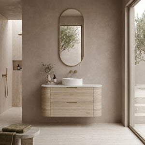 VITO CALVO CLASSIC OAK 900MM CURVED SINGLE BOWL WALL HUNG VANITY