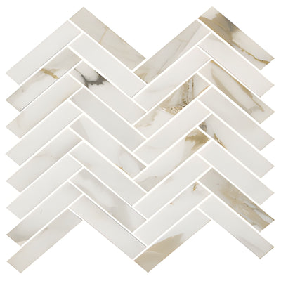 ELITE IMPORTERS CALACUTTA ORO POLISHED 287X281MM HERRINGBONE MOSAIC TILE (PER BOX)