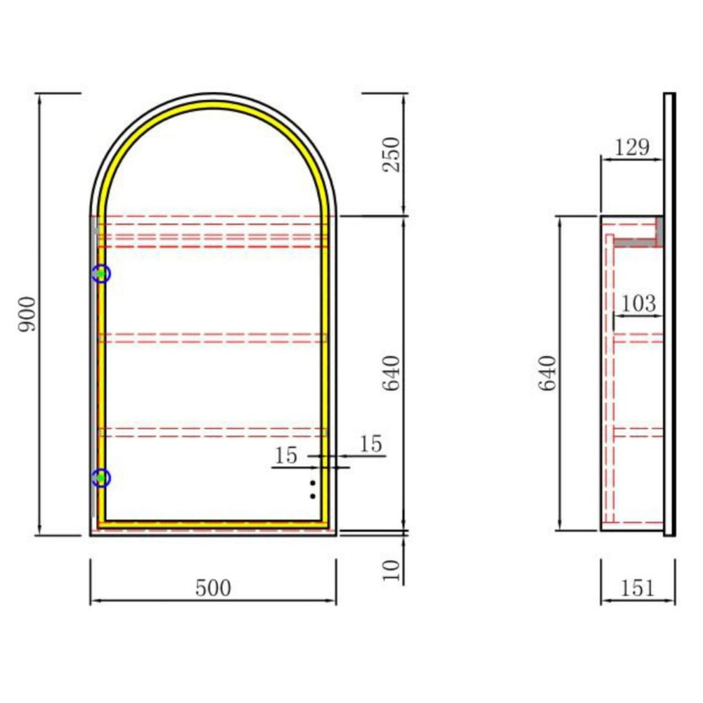 AULIC CANTERBURY MIA LED SHAVING CABINET 500X900MM