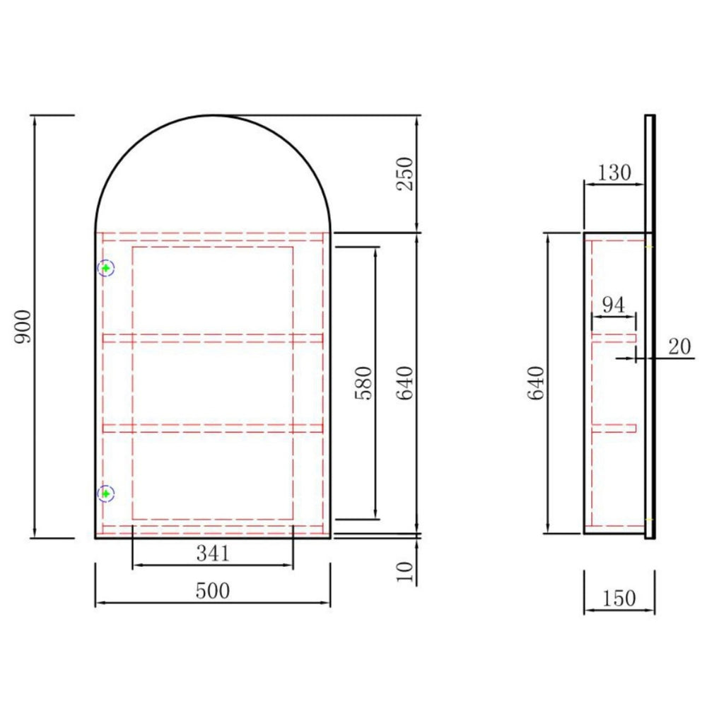 AULIC CANTERBURY CARITA SHAVING CABINET 500X900MM