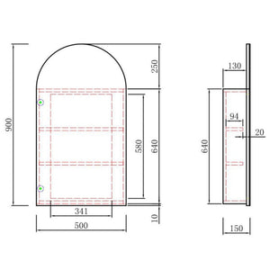 AULIC CANTERBURY MATTE WHITE SHAVING CABINET 500X900MM
