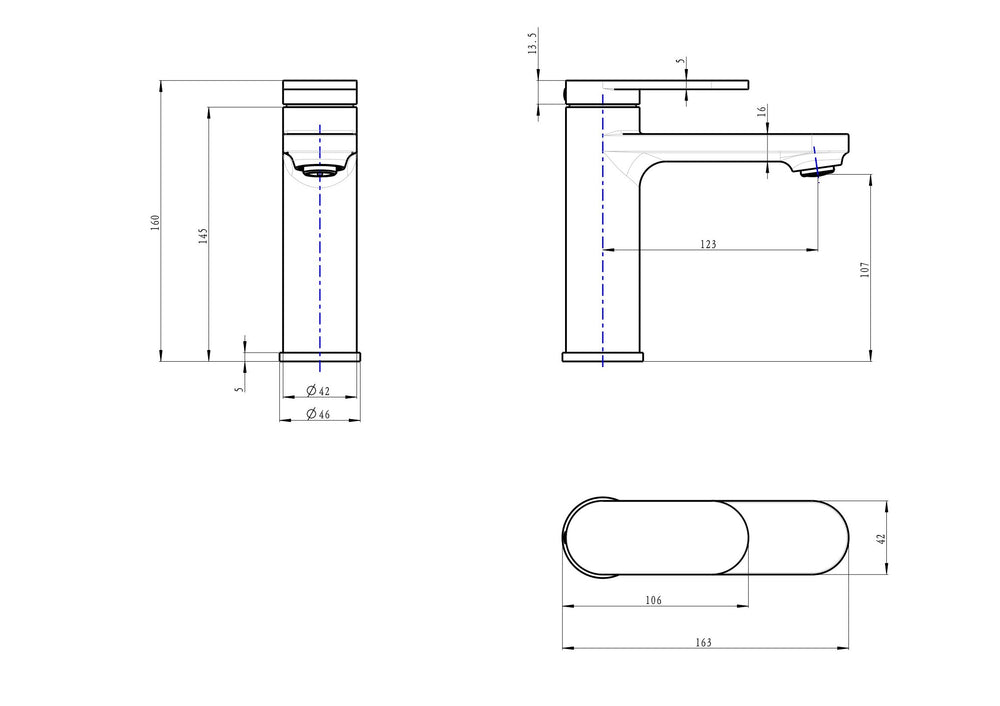 Linsol Capo Basin Mixer technical drawing
