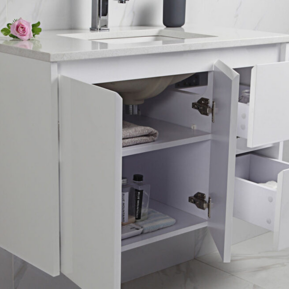 AULIC ALICE SATIN WHITE 600MM SINGLE BOWL WALL HUNG VANITY