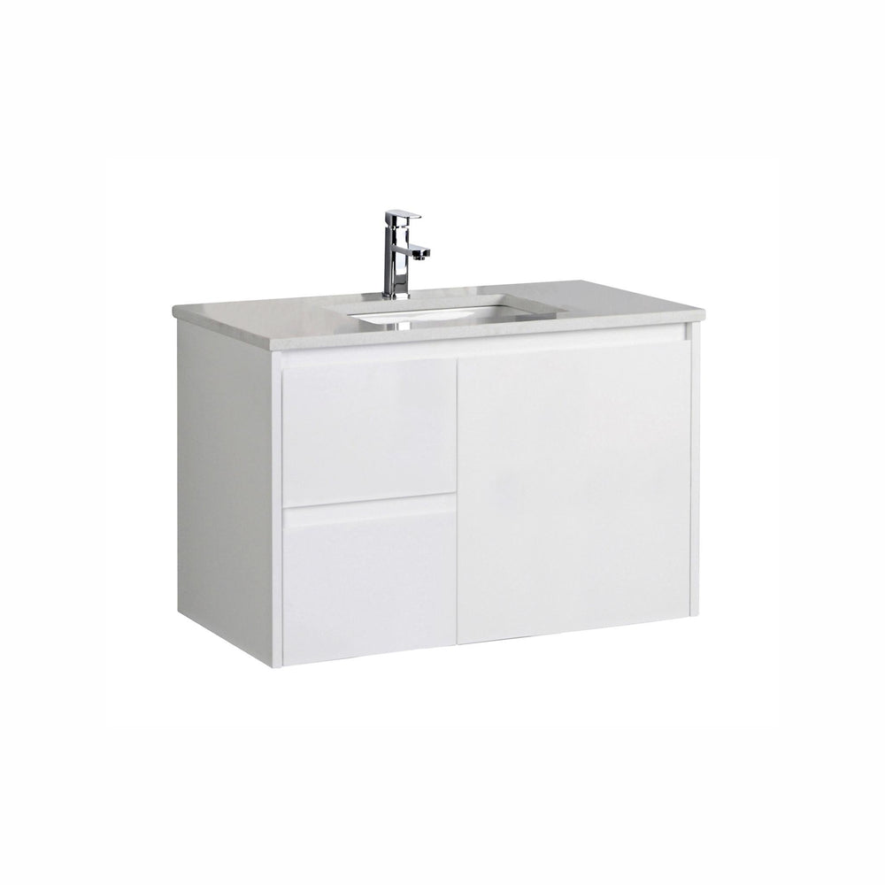 AULIC ALICE SATIN WHITE 750MM WALL HUNG VANITY (AVAILABLE IN LEFT AND RIGHT HAND DRAWER)
