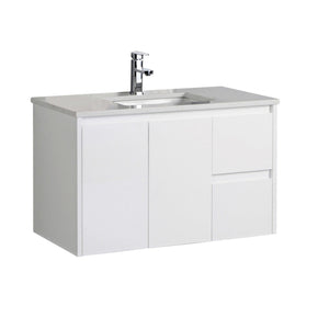 AULIC ALICE SATIN WHITE 900MM WALL HUNG VANITY (AVAILABLE IN LEFT AND RIGHT HAND DRAWER)