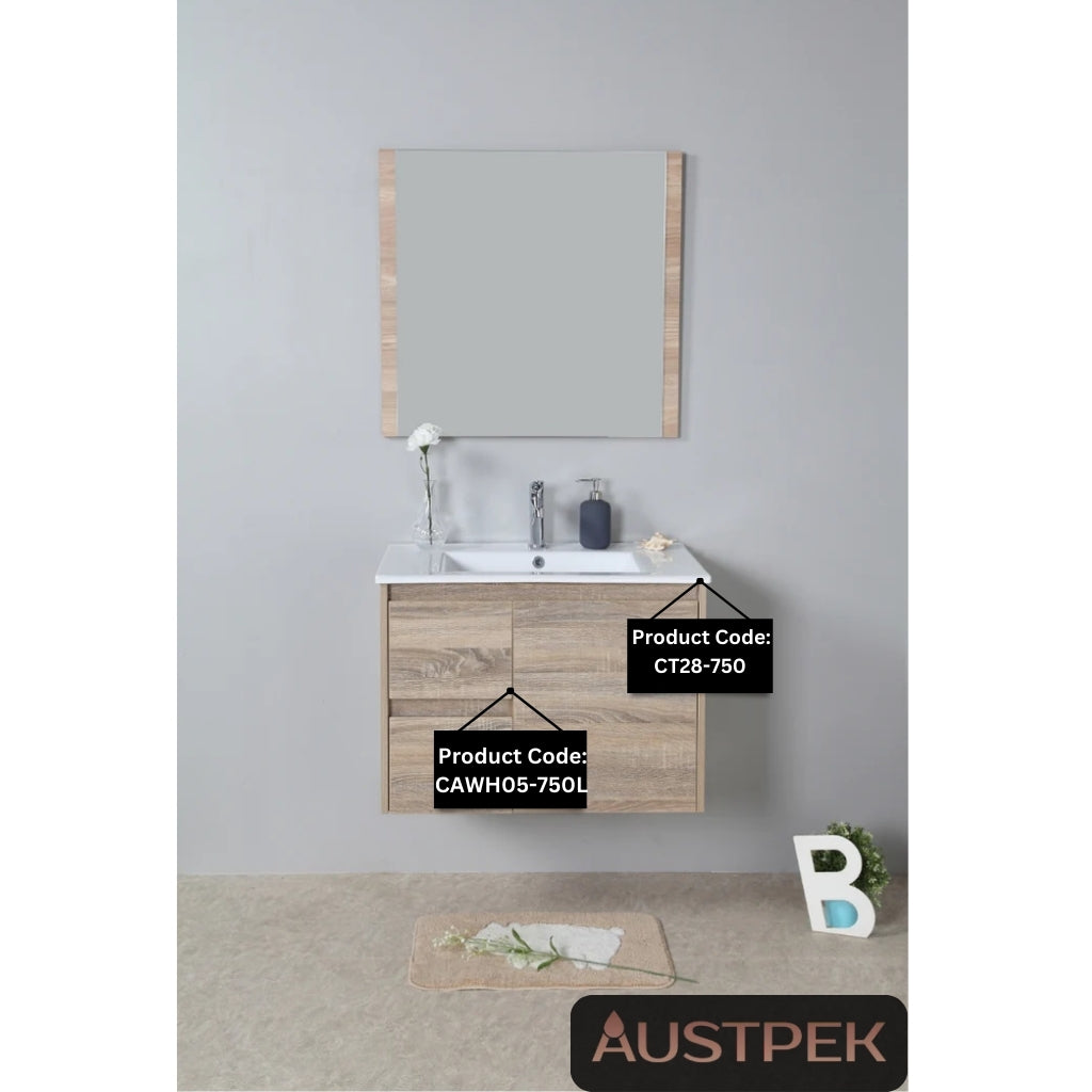AULIC GRACE WHITE OAK 750MM LEFT HAND AND RIGHT HAND DRAWER WALL HUNG VANITY