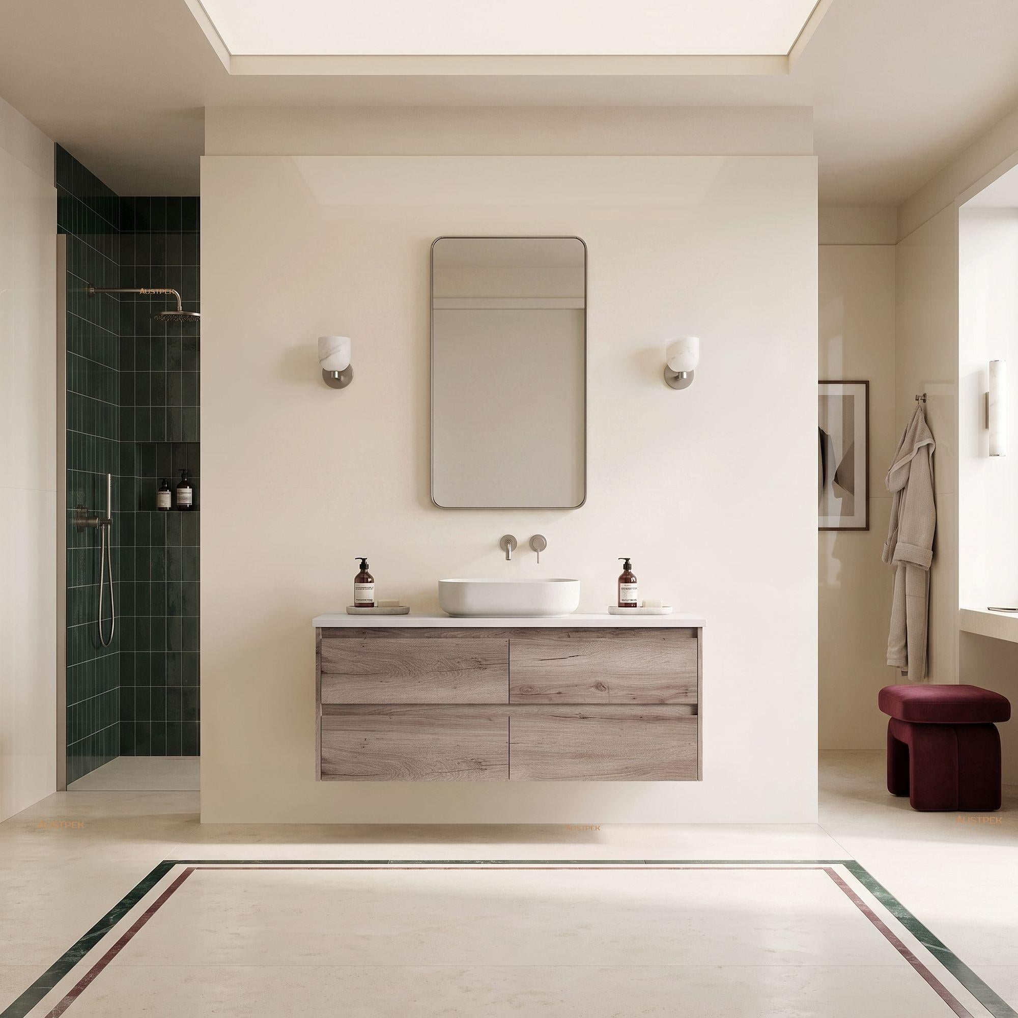 AULIC MAX WHITE OAK 1200MM SINGLE BOWL WALL HUNG VANITY