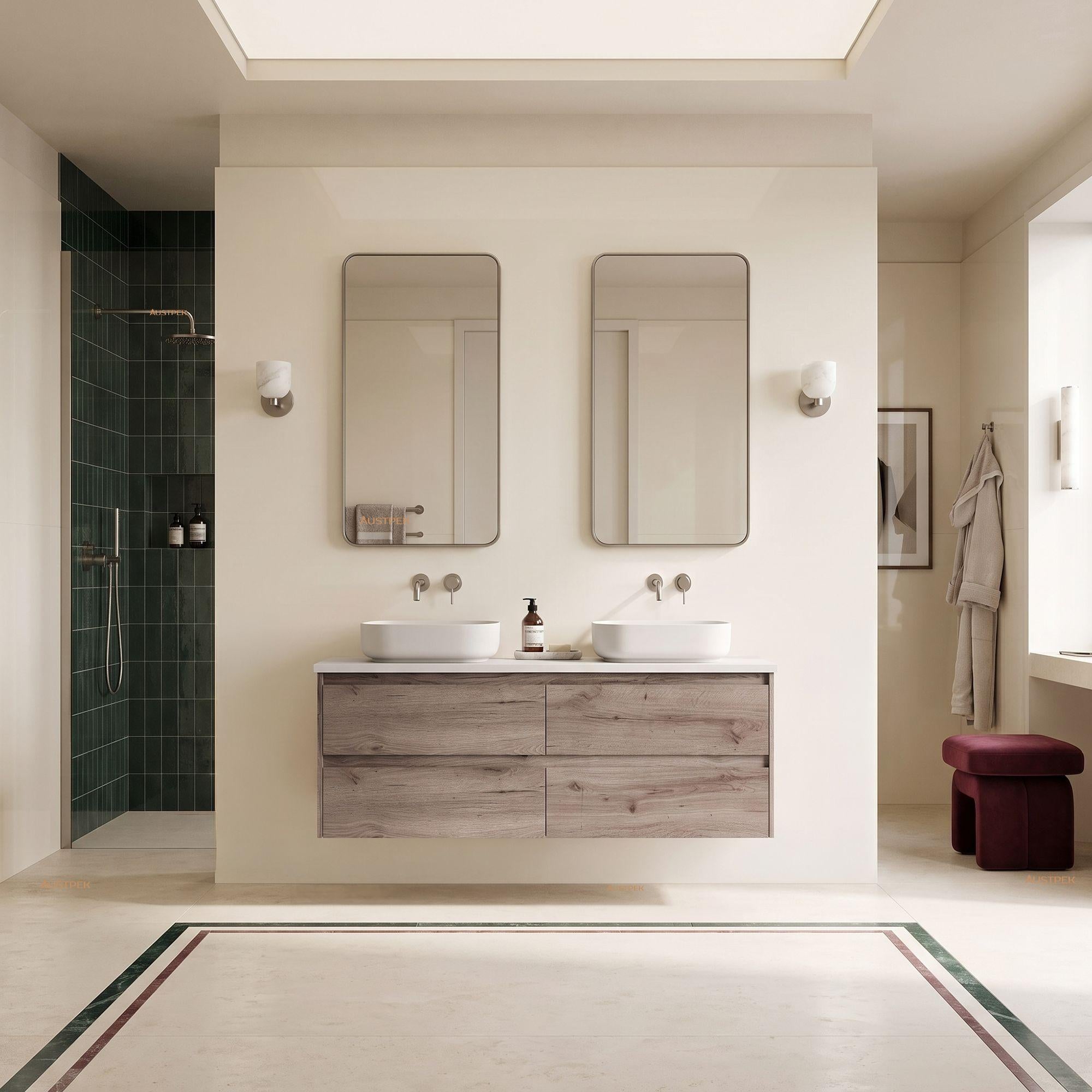 AULIC MAX WHITE OAK 1500MM DOUBLE BOWL WALL HUNG VANITY