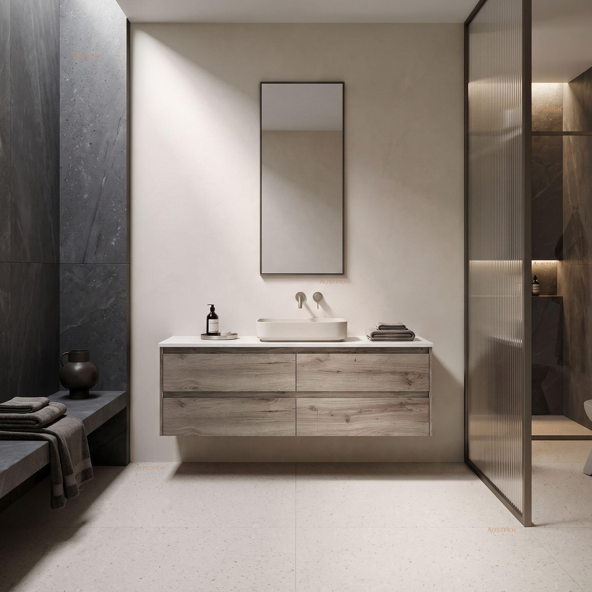 AULIC MAX WHITE OAK 1500MM SINGLE BOWL WALL HUNG VANITY