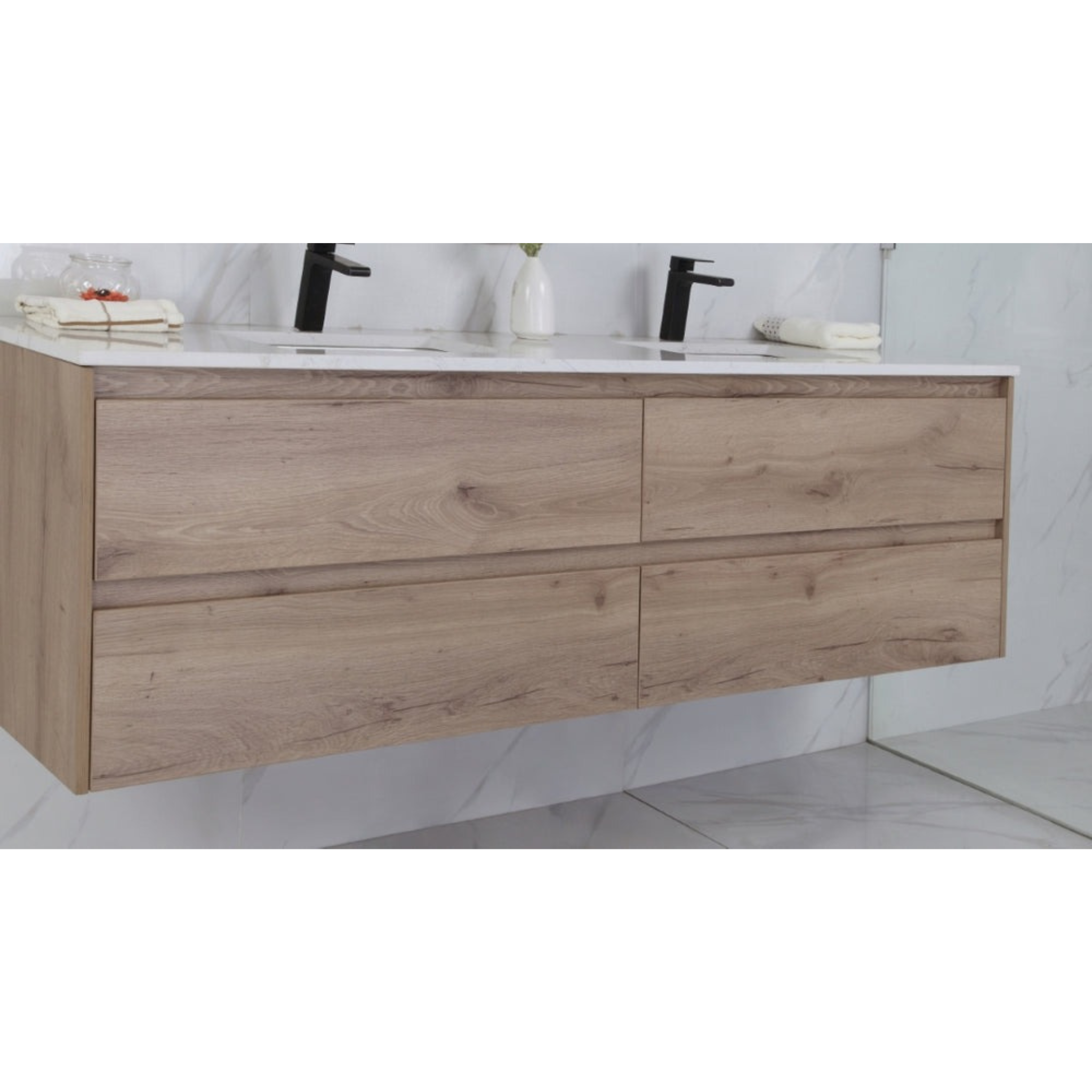 AULIC MAX WHITE OAK 1800MM DOUBLE BOWL WALL HUNG VANITY