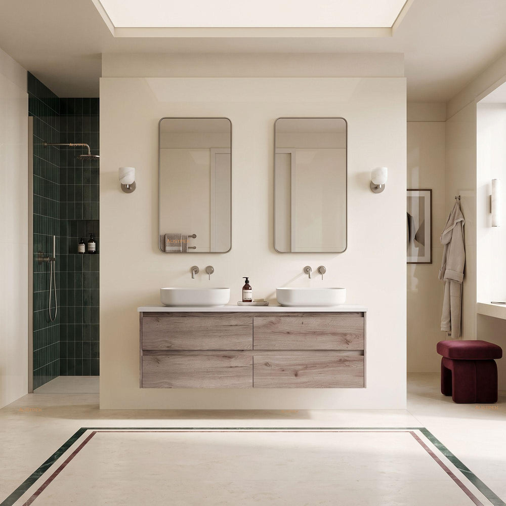 AULIC MAX WHITE OAK 1800MM DOUBLE BOWL WALL HUNG VANITY