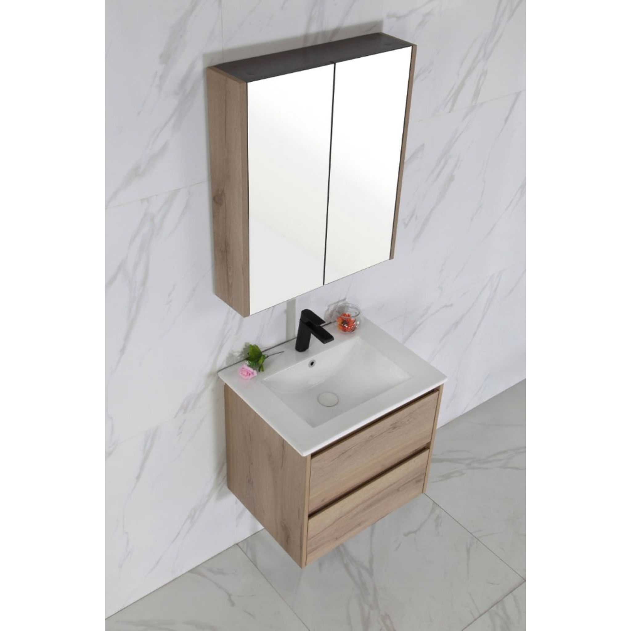 AULIC MAX WHITE OAK 600MM SINGLE BOWL WALL HUNG VANITY