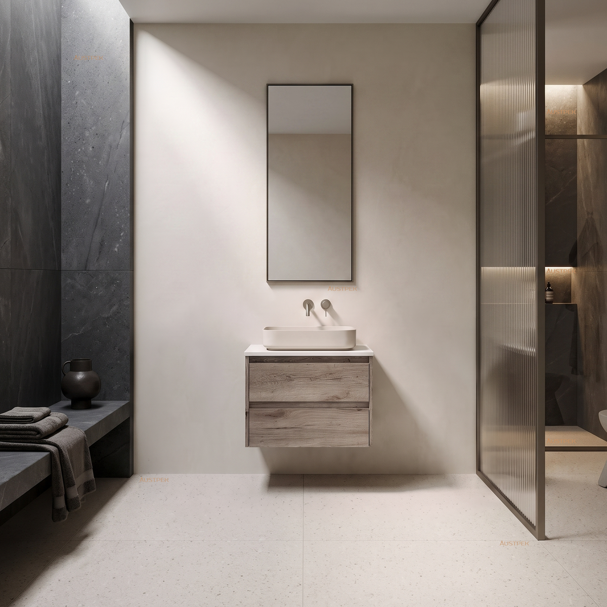 AULIC MAX WHITE OAK 600MM SINGLE BOWL WALL HUNG VANITY