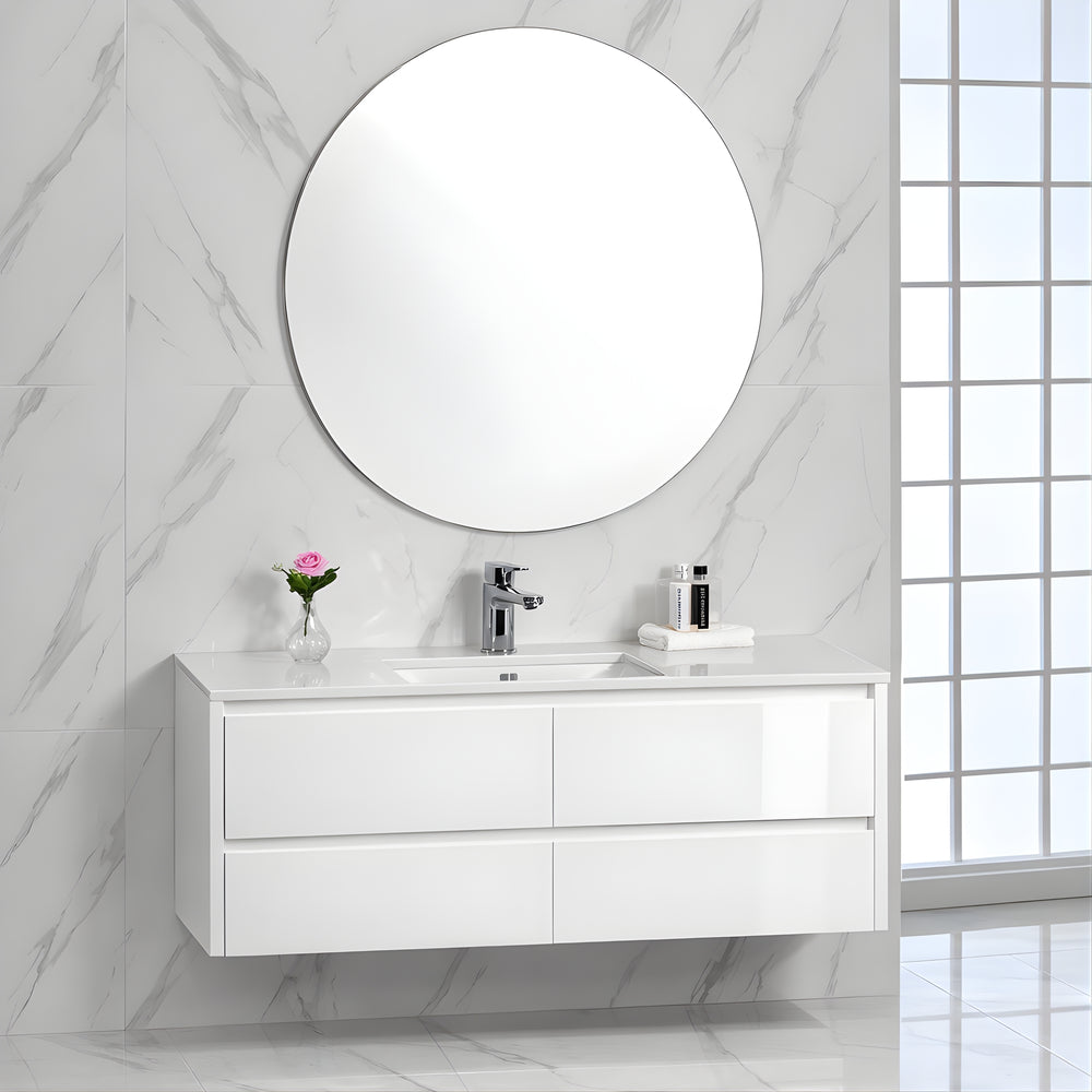 AULIC LEONA GLOSS WHITE 1200MM SINGLE BOWL WALL HUNG VANITY
