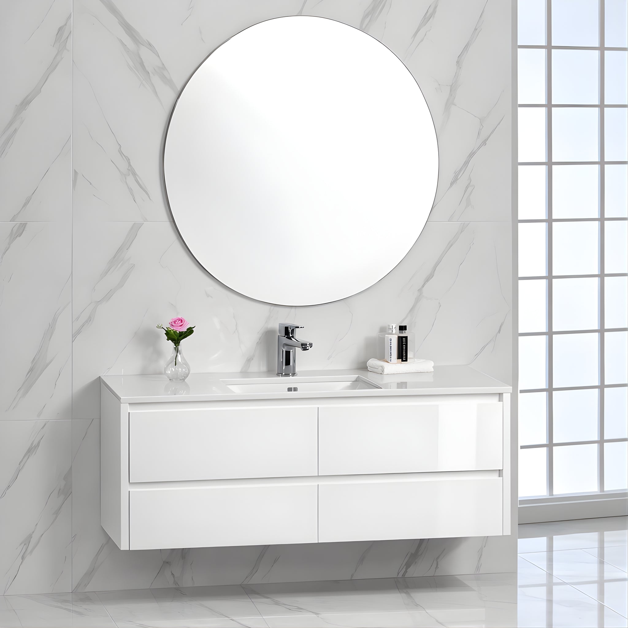 AULIC LEONA GLOSS WHITE 1200MM SINGLE BOWL WALL HUNG VANITY