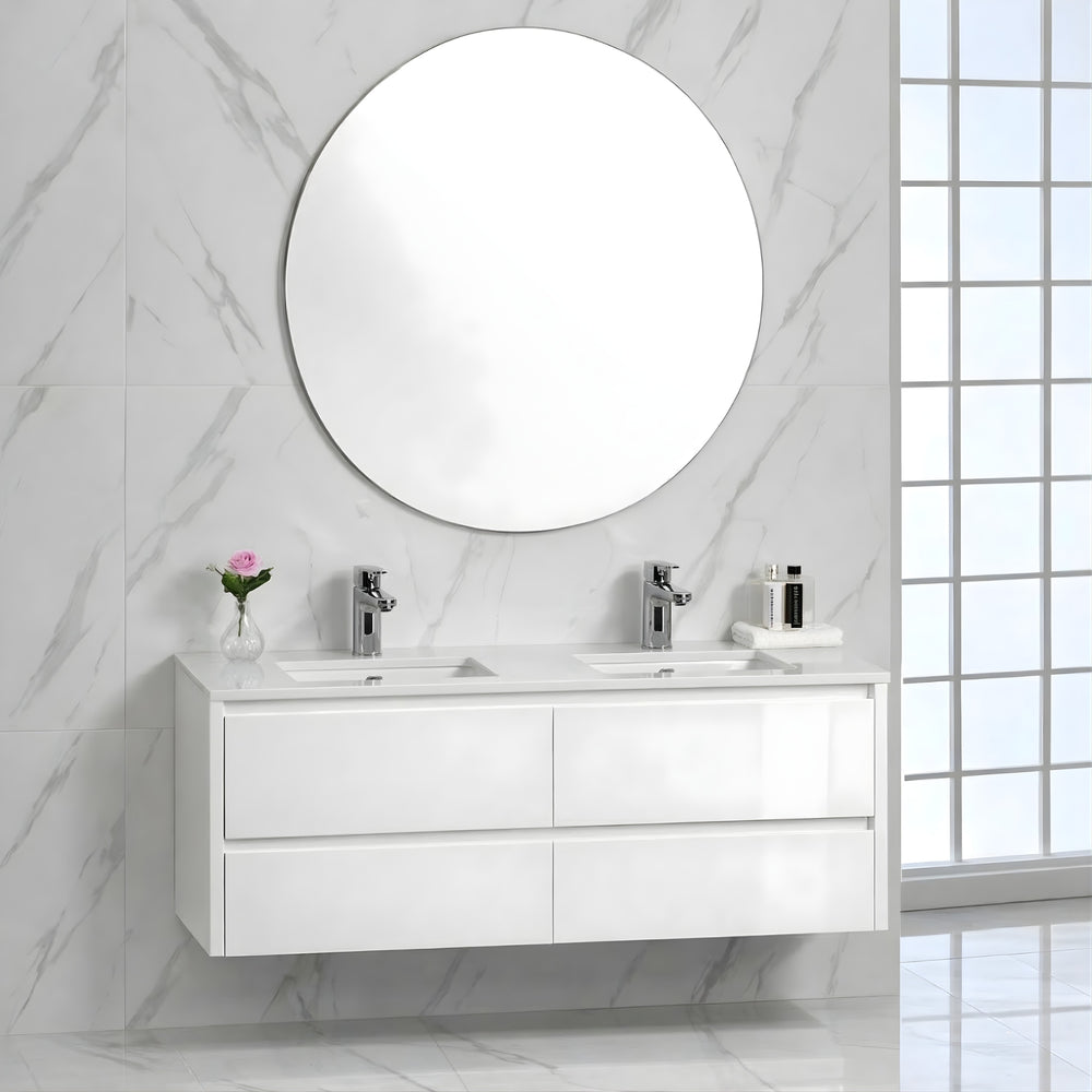 AULIC LEONA GLOSS WHITE 1500MM DOUBLE BOWL WALL HUNG VANITY