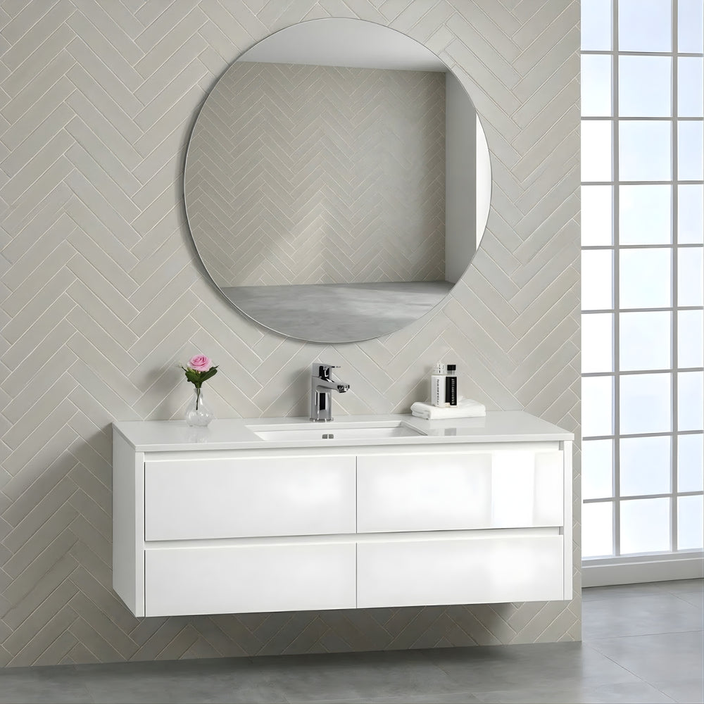 AULIC LEONA GLOSS WHITE 1500MM SINGLE BOWL WALL HUNG VANITY