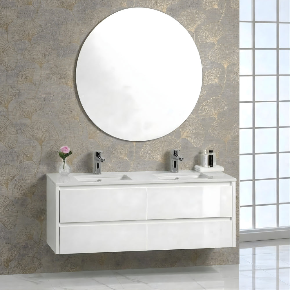AULIC LEONA GLOSS WHITE 1800MM DOUBLE BOWL WALL HUNG VANITY