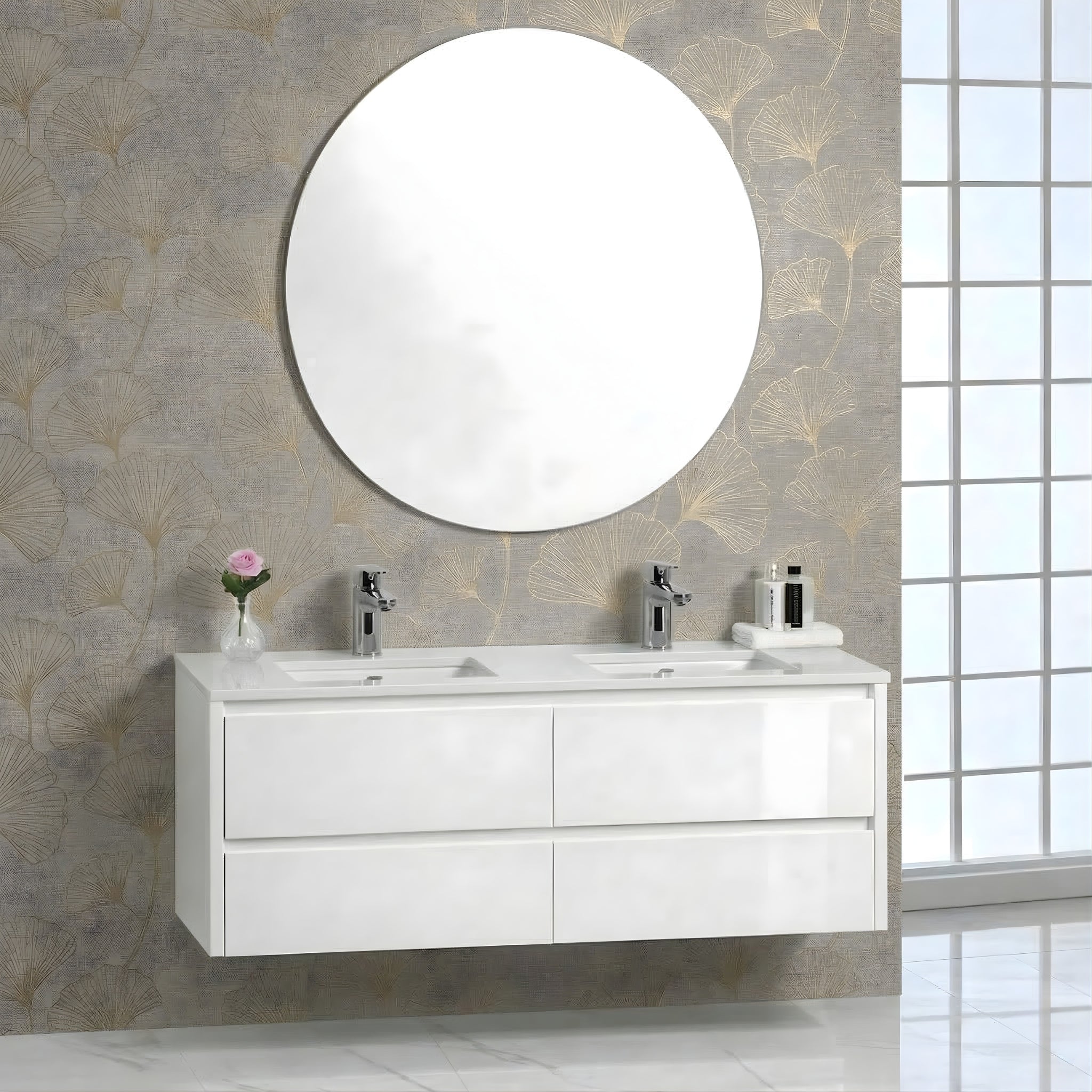 AULIC LEONA GLOSS WHITE 1800MM DOUBLE BOWL WALL HUNG VANITY