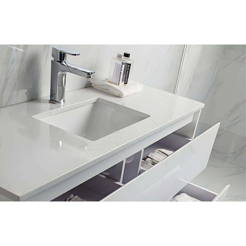 AULIC LEONA GLOSS WHITE 1500MM DOUBLE BOWL WALL HUNG VANITY