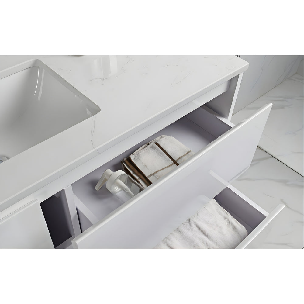 AULIC LEONA GLOSS WHITE 1500MM DOUBLE BOWL WALL HUNG VANITY