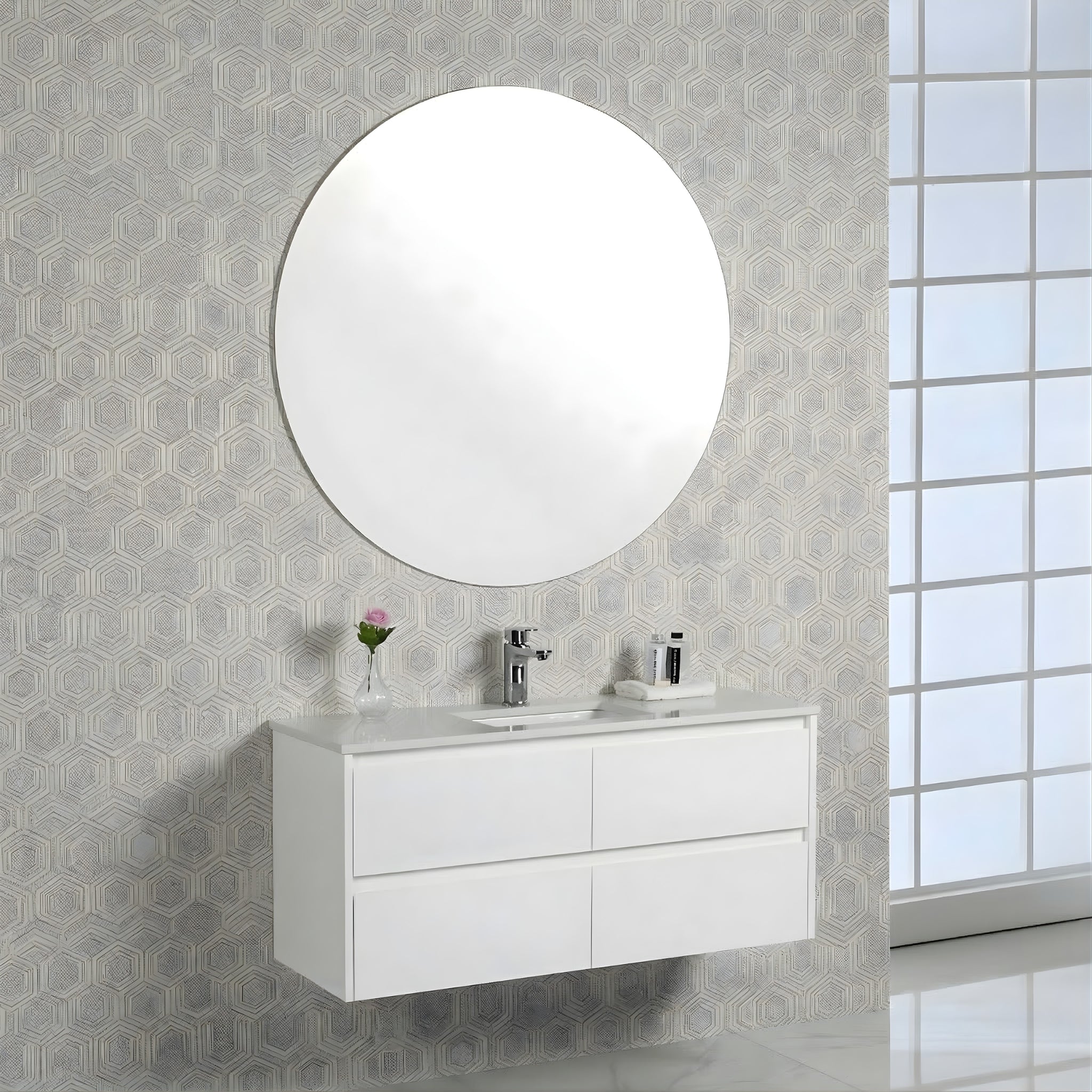 AULIC LEONA GLOSS WHITE 750MM SINGLE BOWL WALL HUNG VANITY