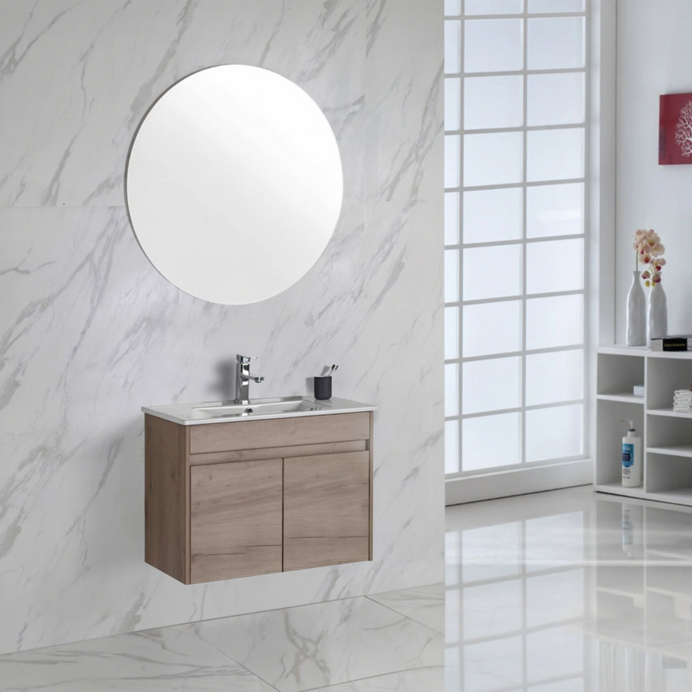AULIC YORK WHITE OAK 600MM SPACE SAVING SINGLE BOWL WALL HUNG VANITY