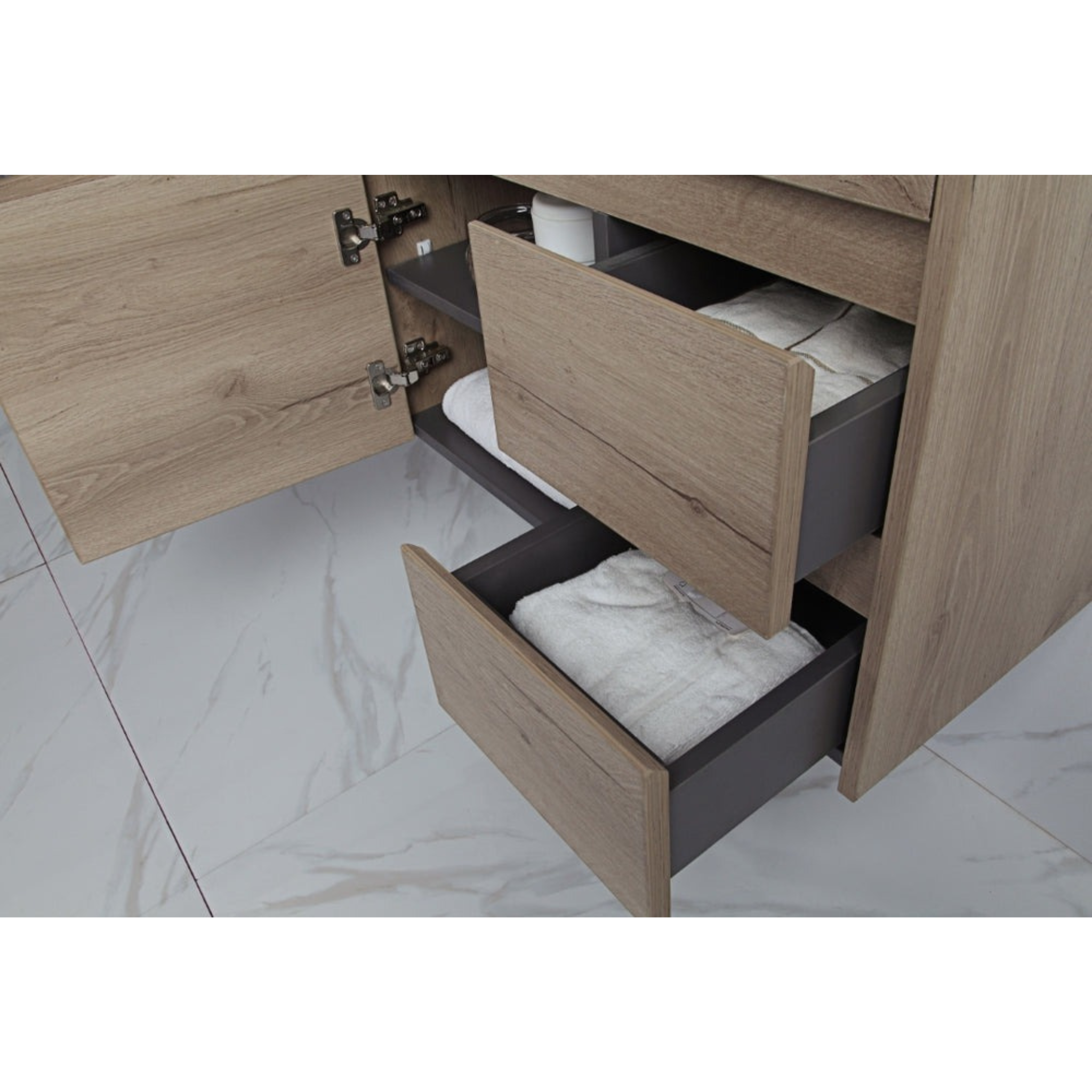 AULIC YORK WHITE OAK 750MM SPACE SAVING SINGLE BOWL WALL HUNG VANITY