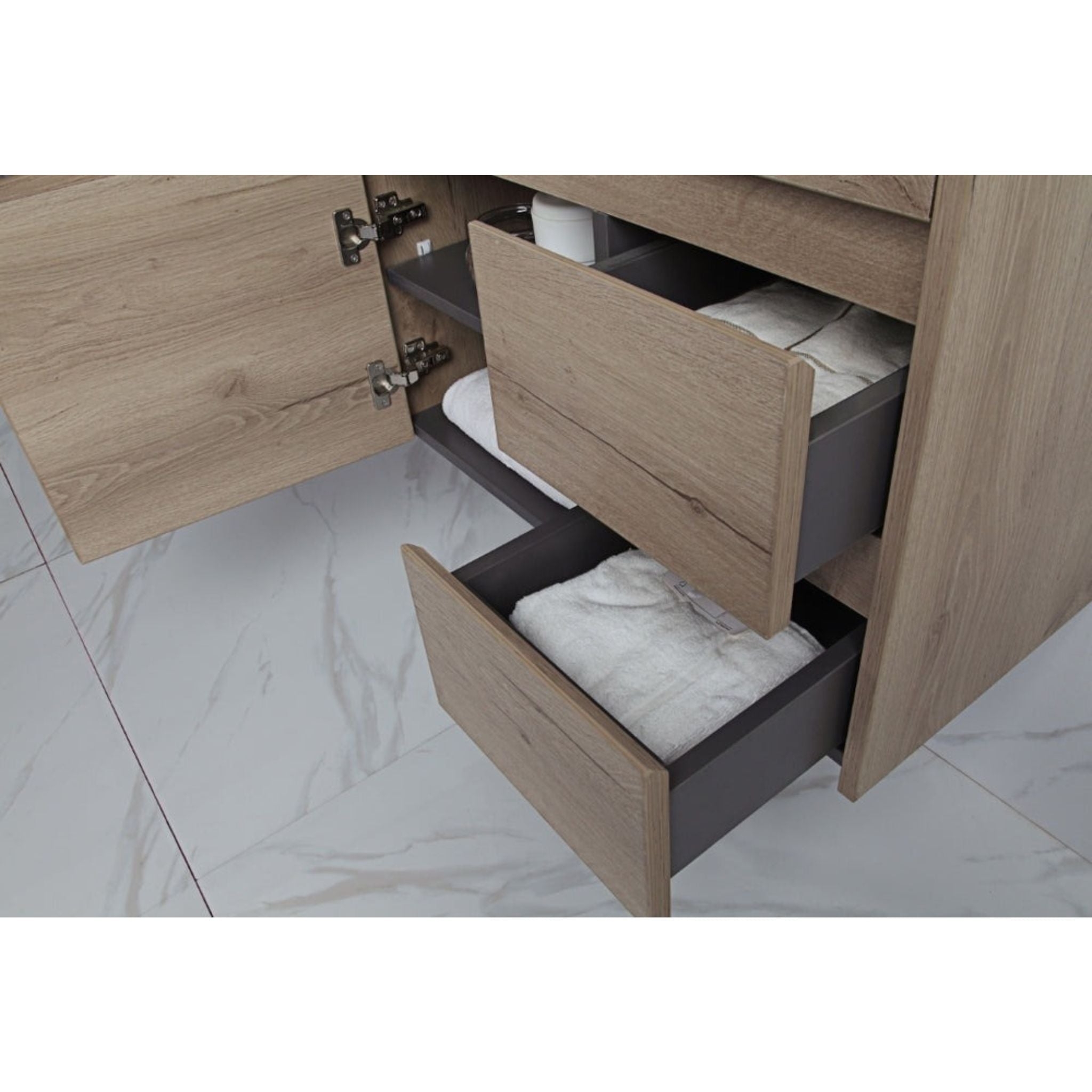 AULIC YORK WHITE OAK 900MM SPACE SAVING SINGLE BOWL WALL HUNG VANITY