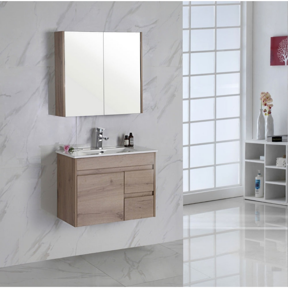 AULIC YORK WHITE OAK 900MM SPACE SAVING SINGLE BOWL WALL HUNG VANITY