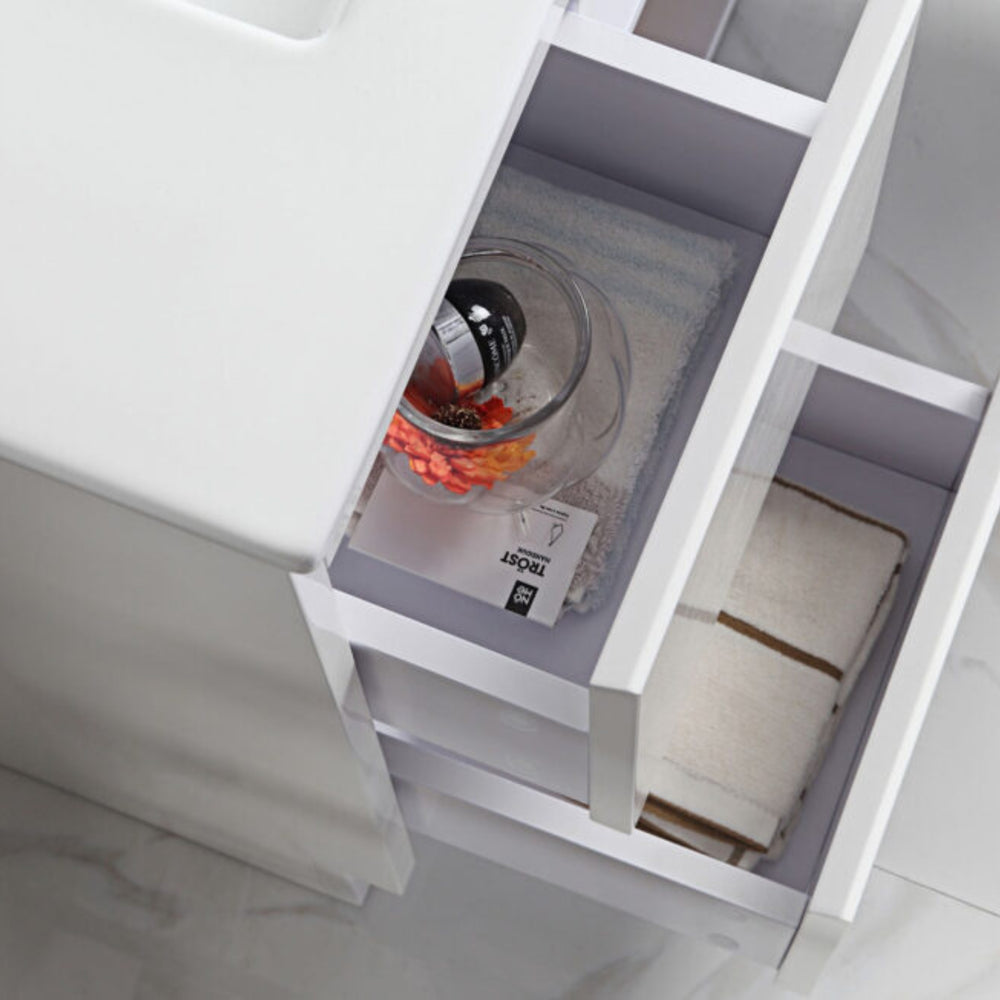 AULIC MAYA WHITE 600MM SINGLE BOWL SPACE SAVING FREE STANDING VANITY