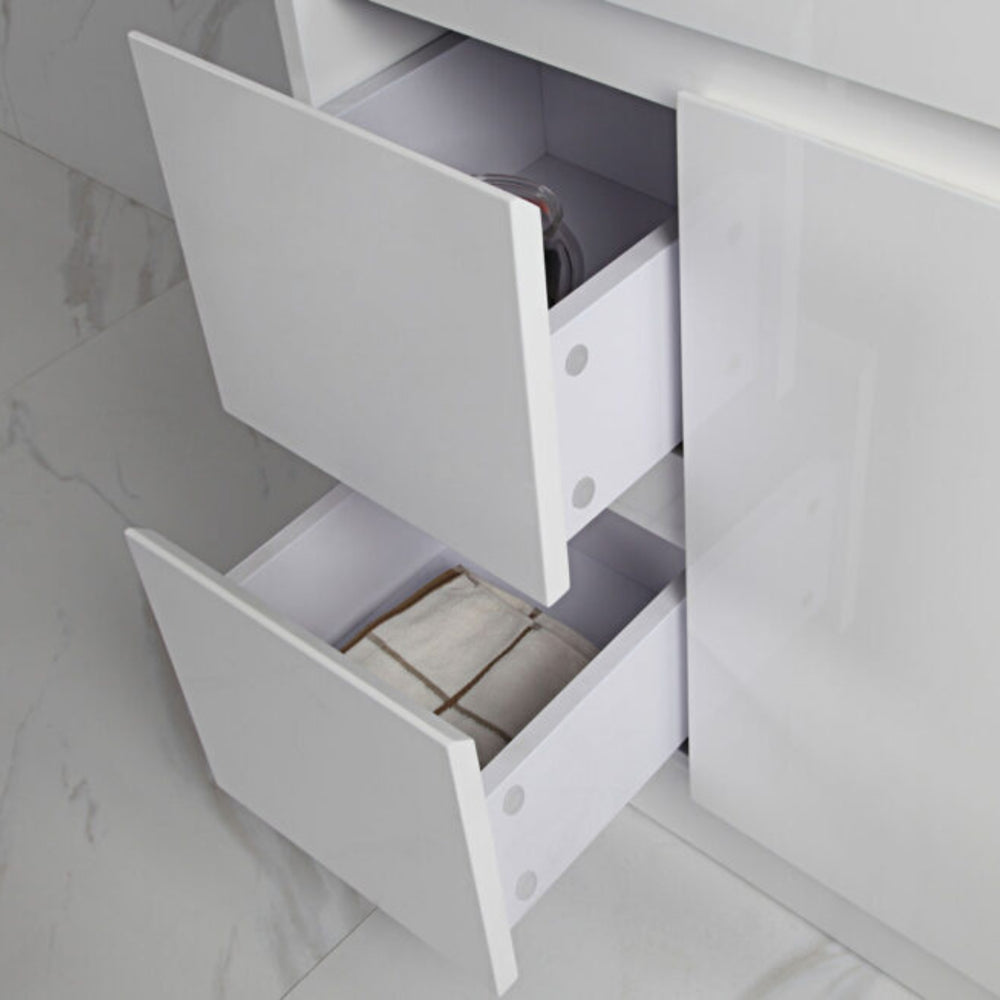 AULIC MAYA WHITE 600MM SPACE SAVING SINGLE BOWL WALL HUNG VANITY