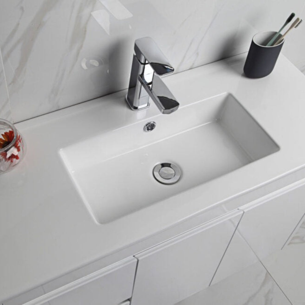 AULIC MAYA WHITE 600MM SPACE SAVING SINGLE BOWL WALL HUNG VANITY