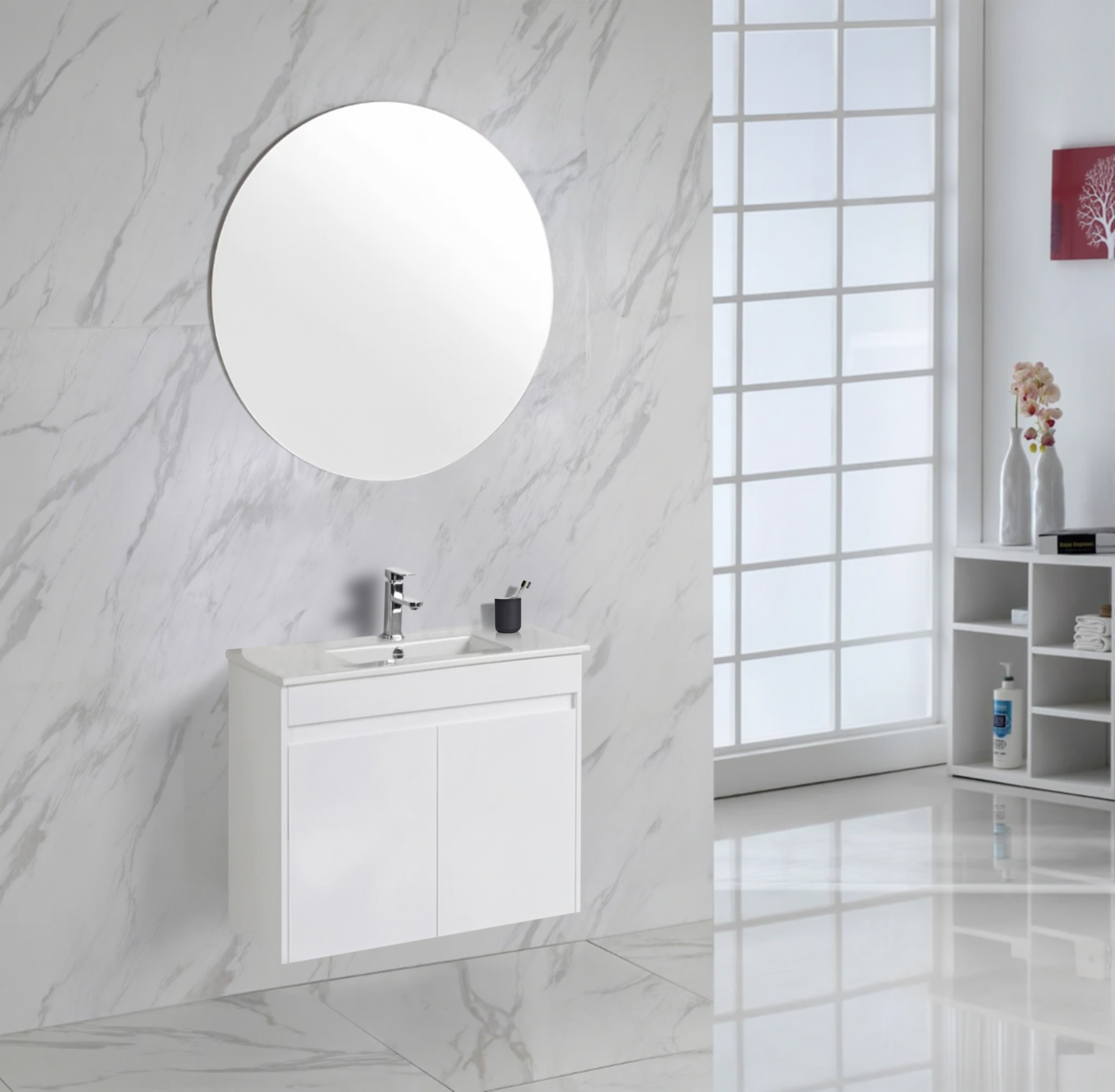 AULIC MAYA WHITE 600MM SPACE SAVING SINGLE BOWL WALL HUNG VANITY