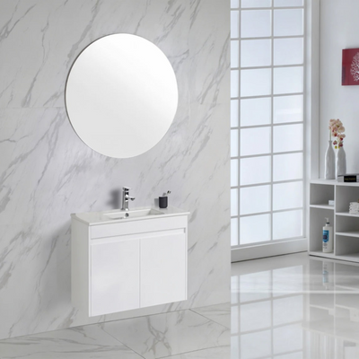 AULIC MAYA WHITE 600MM SPACE SAVING SINGLE BOWL WALL HUNG VANITY