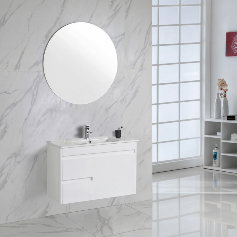 AULIC MAYA WHITE 750MM SPACE SAVING SINGLE BOWL WALL HUNG VANITY