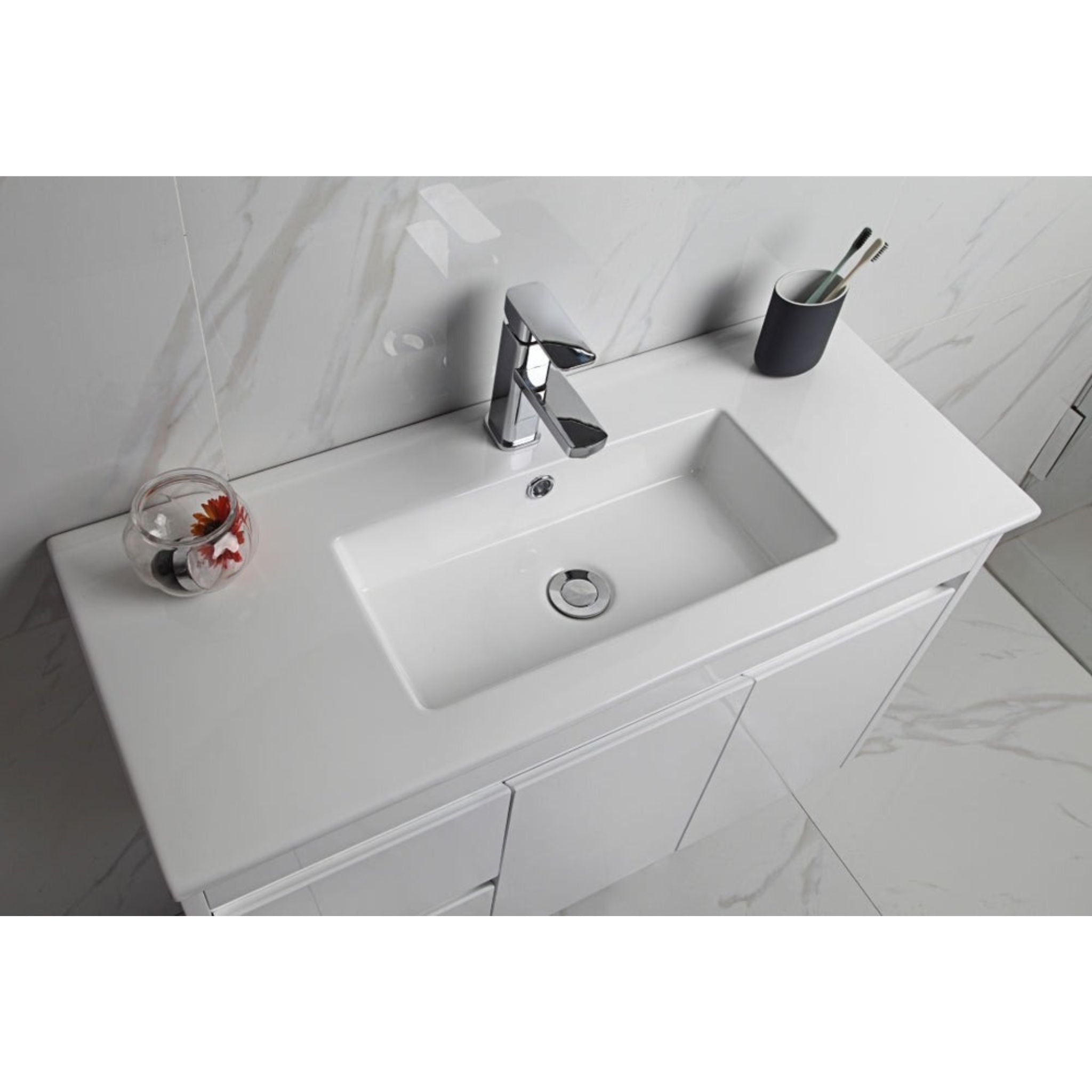 AULIC MAYA WHITE 900MM SPACE SAVING SINGLE BOWL WALL HUNG VANITY