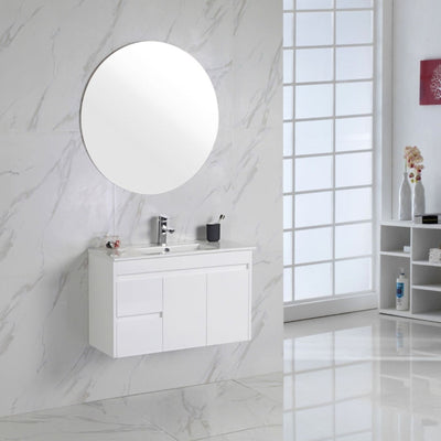 AULIC MAYA WHITE 900MM SPACE SAVING SINGLE BOWL WALL HUNG VANITY