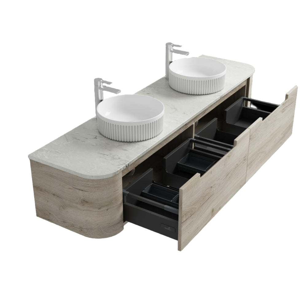 AULIC HAMILTON WHITE OAK 1500MM DOUBLE BOWL WALL HUNG VANITY