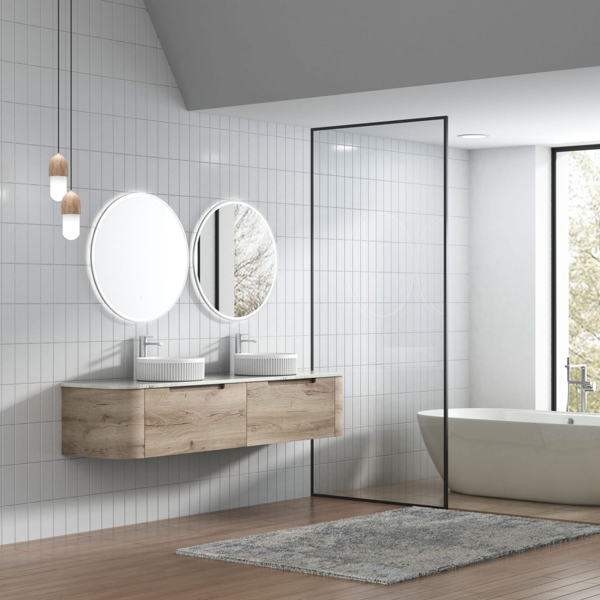 AULIC HAMILTON WHITE OAK 1800MM DOUBLE BOWL WALL HUNG VANITY W/ GERMAN HETTICH RUNNERS