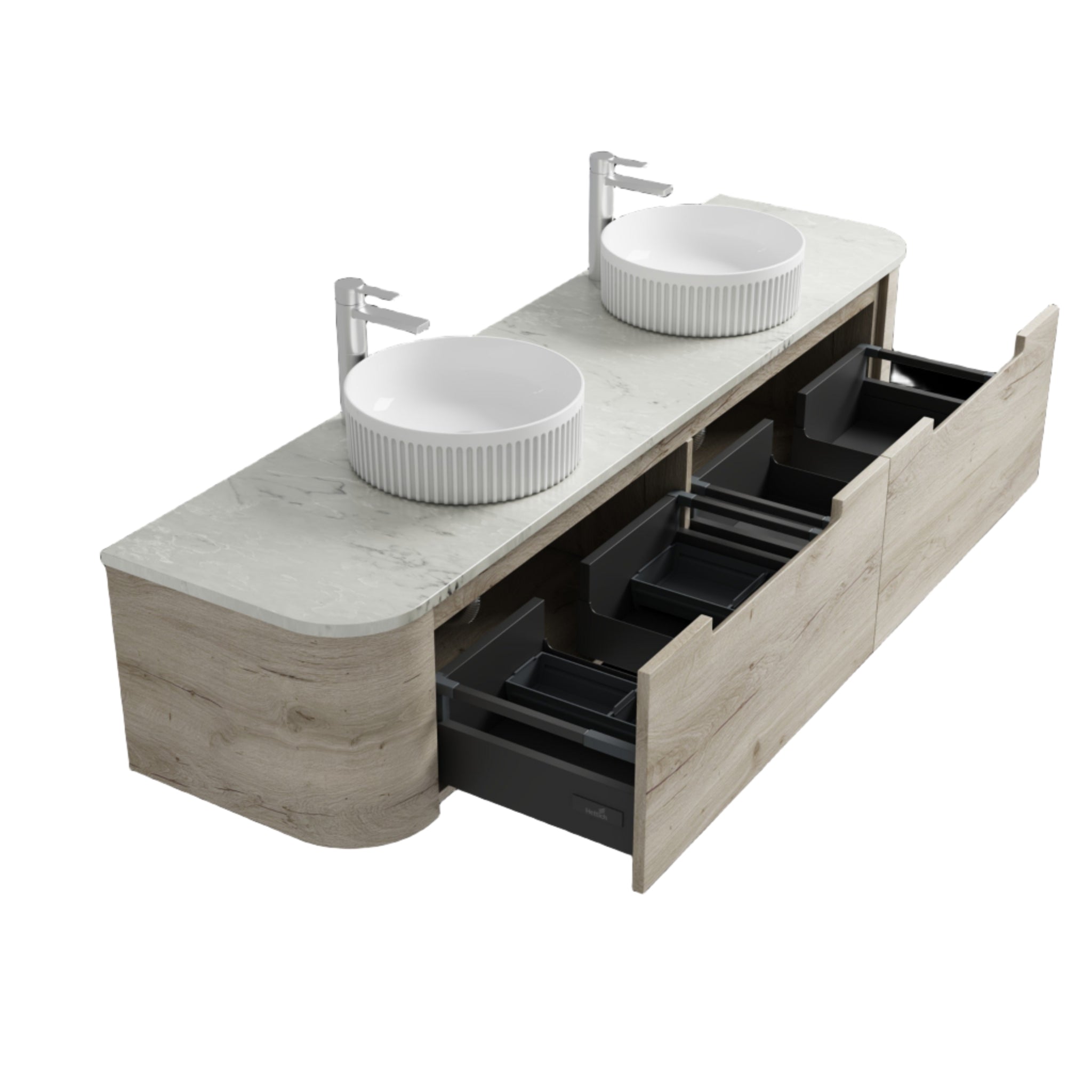 AULIC HAMILTON WHITE OAK 1800MM DOUBLE BOWL WALL HUNG VANITY